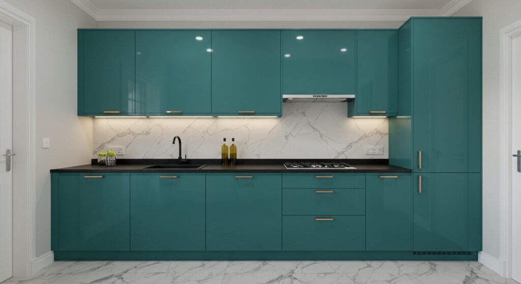 Straight Back-painted Glass Finish Modular Kitchen by Kitchenlane Best Modular kitchen in Malad