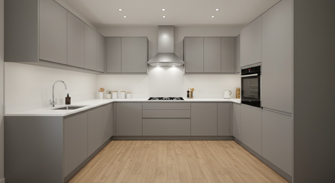U-Shaped PU Finish Modular Kitchen by Kitchenlane Best Modular kitchen in Malad